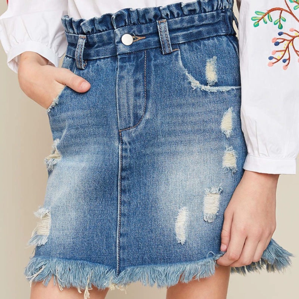 NWT – Hayden‎ Distressed Paperbag Denim Skirt – Multiple Sizes – Light Wash
